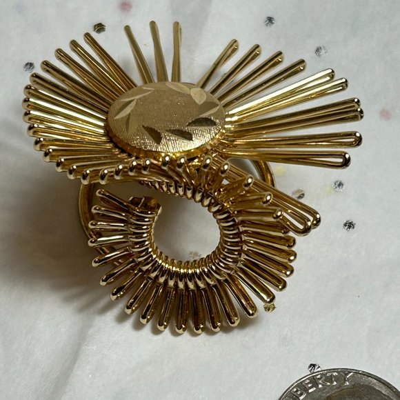 Huge Vintage Atomic Midcentury Modernist Gold Brooch Scarf Clip Holder W Germany - Picture 6 of 6